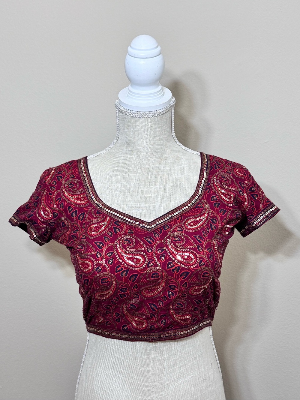 Sari Saree Indian blouse choli crop top 3 tassel ties back embroidered beaded
